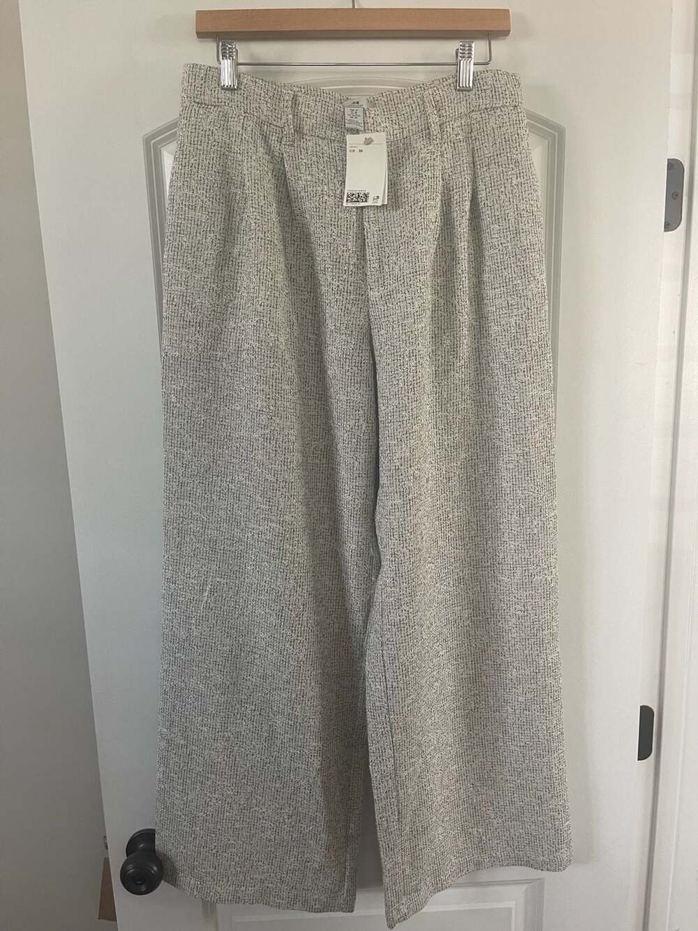 H&M Textured-Weave Wide-Leg Pants Size 30 Grey Marl